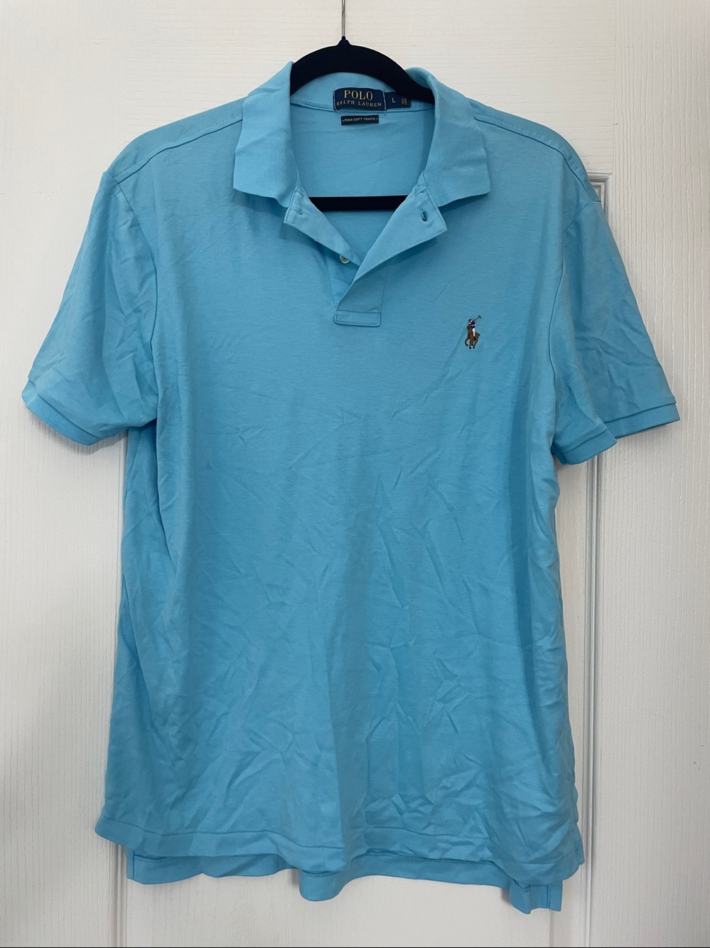 Polo Ralph Lauren top L sky blue Pima Cotton sleek